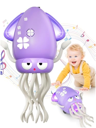 WAVISA Dancing Squid Baby Toy Gifts Dancing Octopus Tummy Time Toys Crawling Octopus with Music and Light Squid Baby Toy for 3 4 5 6 7 8 9 10 11 12 Toddler Boy Girl Birthday Easter Basket Stuffers Gifts - Image 1