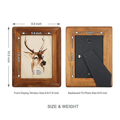 icheesday 6x8 Wood Picture Frames, Rustic Photo Frame with Real Glass Front,Wall Hanging and Tabletop Standing,Vertical or Horizontal Display (Brown) - Image 5