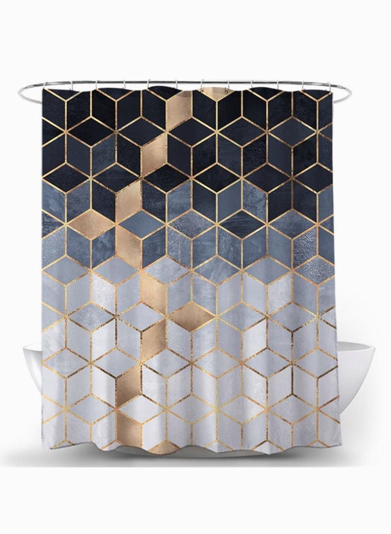 Shower Curtain Set, SYOSI Waterproof for Bathroom with Hooks, No Liner Needed Quick Drying Polyester Fabric (Cubic Black Gradient, 180 x 180CM) - Image 1