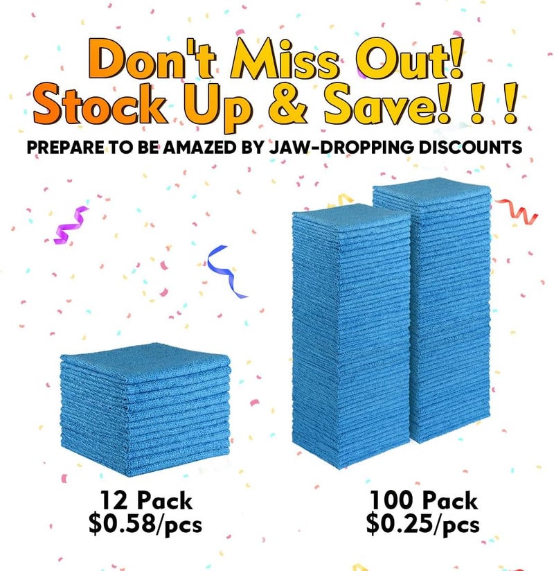 HOMEXCEL Blue Microfiber Cleaning Cloths 100 Pack - Reusable Lint Free Towels for Cars, House, and Kitchen - Image 5