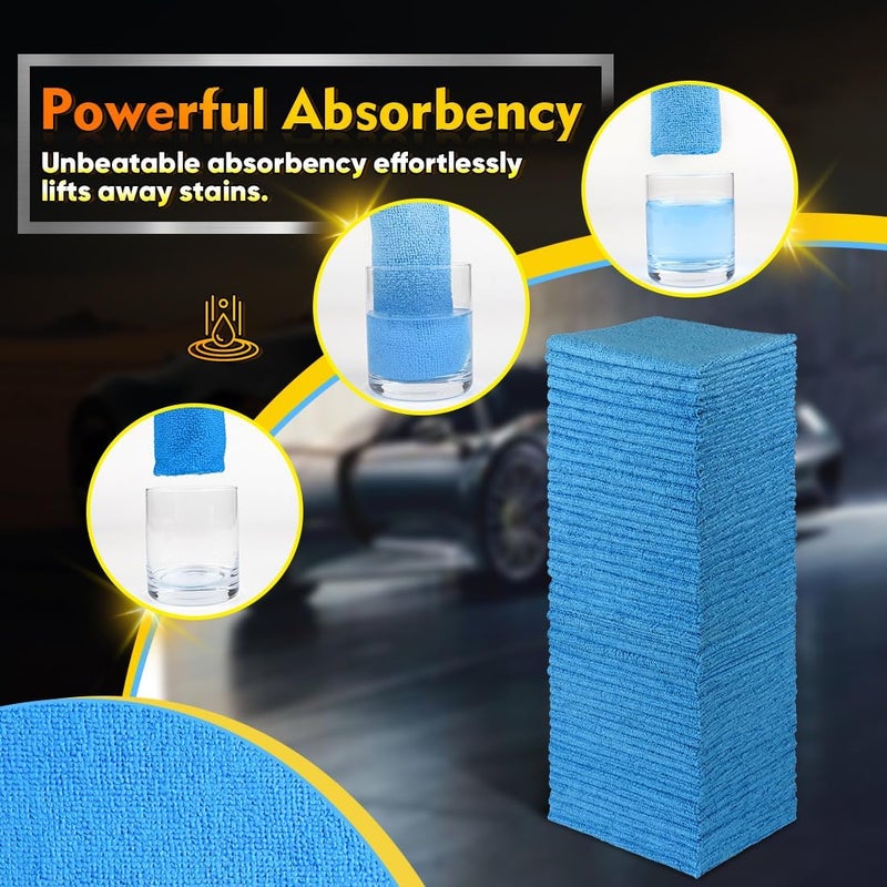 HOMEXCEL Blue Microfiber Cleaning Cloths 100 Pack - Reusable Lint Free Towels for Cars, House, and Kitchen - Image 2