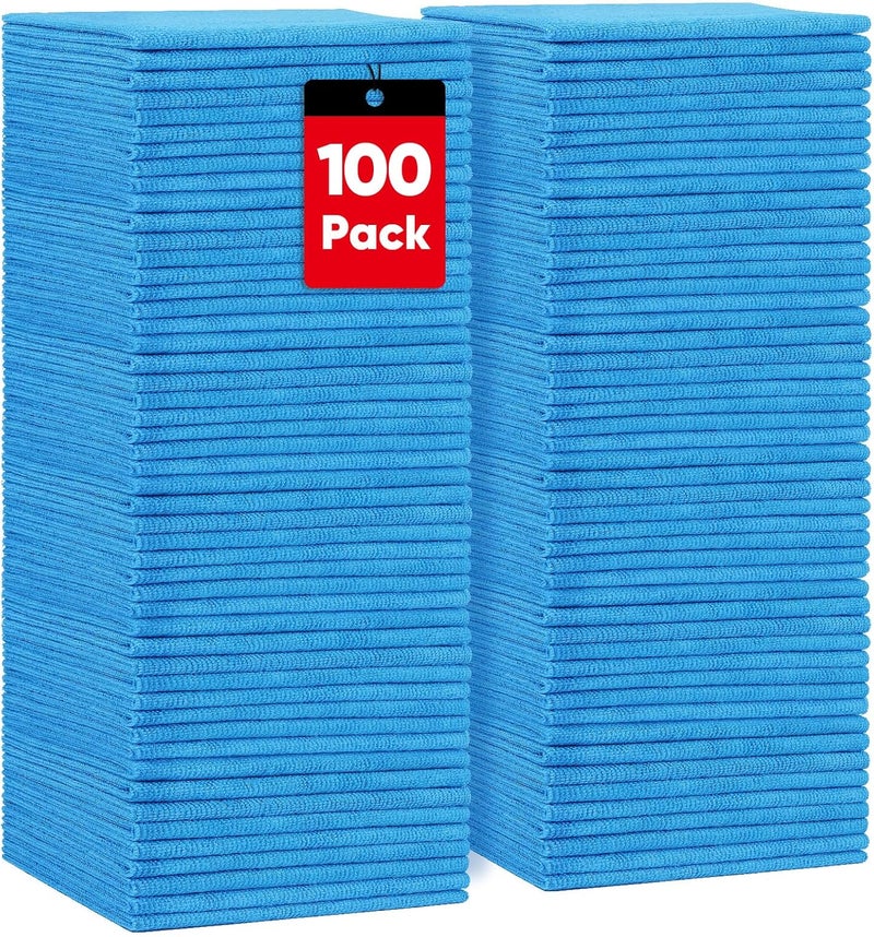 HOMEXCEL Blue Microfiber Cleaning Cloths 100 Pack - Reusable Lint Free Towels for Cars, House, and Kitchen - Image 1