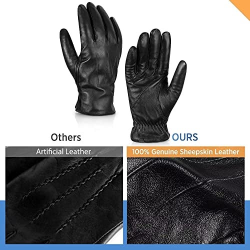 Alepo Genuine Sheepskin Leather Gloves for Men, Winter Warm Touchscreen Texting Cashmere Lined Driving Motorcycle Gloves (Army-M) - Image 3