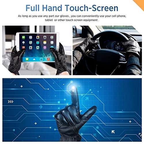 Alepo Genuine Sheepskin Leather Gloves for Men, Winter Warm Touchscreen Texting Cashmere Lined Driving Motorcycle Gloves (Army-M) - Image 4