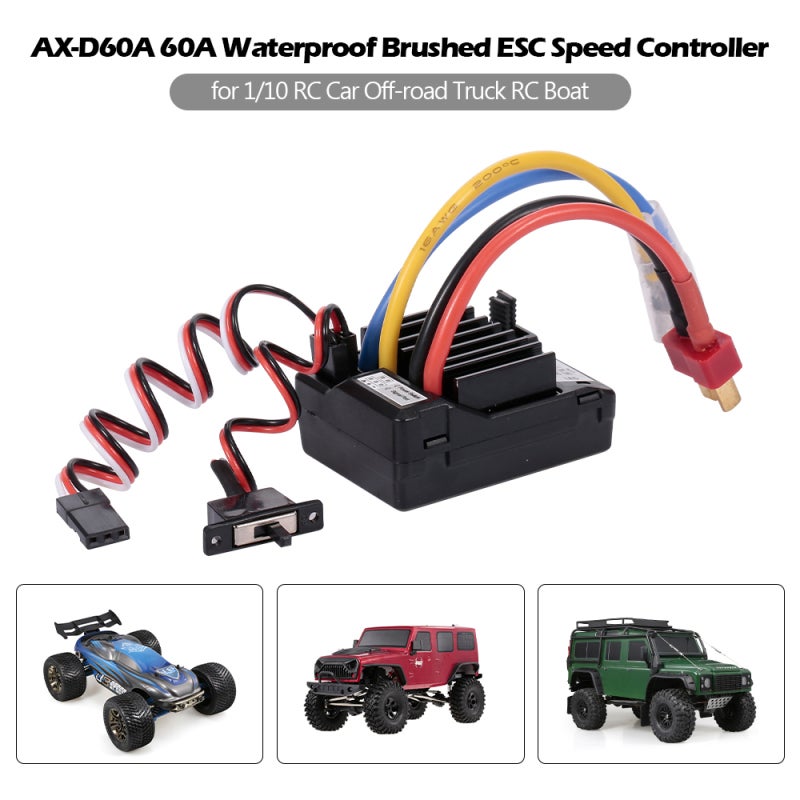 60A Brushed ESC: Black, Strong Current Capability, Excellent Heat Dissipation - Multiple Protection Features, Easily Programmed for 1/10 RC Car Off-road Truck, RC Boat, Brushed Motor - Image 1