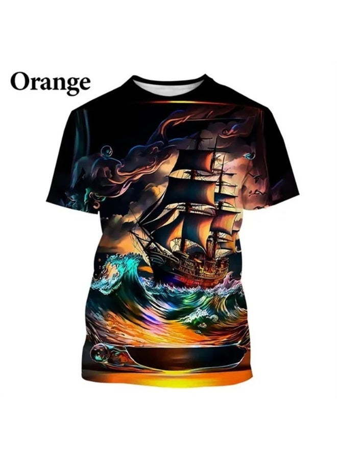 Sailing Ship Pattern T-Shirt For Men Women Ocean Planet 3D Print Tees Summer Loose Short Sleeves T Shirts O-Neck Tops - Image 1