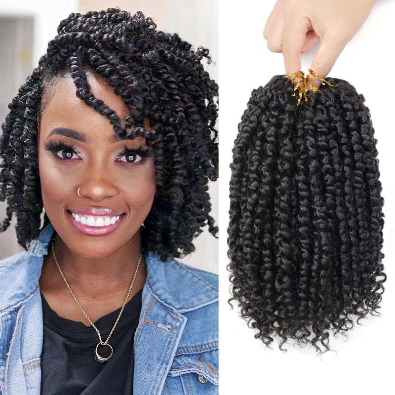 NAYOO Passion Twist Hair - 8 Packs 8 Inch Passion Twist Crochet Hair For Women, Crochet Pretwisted Curly Hair Passion Twists Synthetic Braiding Hair Extensions(8 Inch 8 Packs, 1B) - Image 1