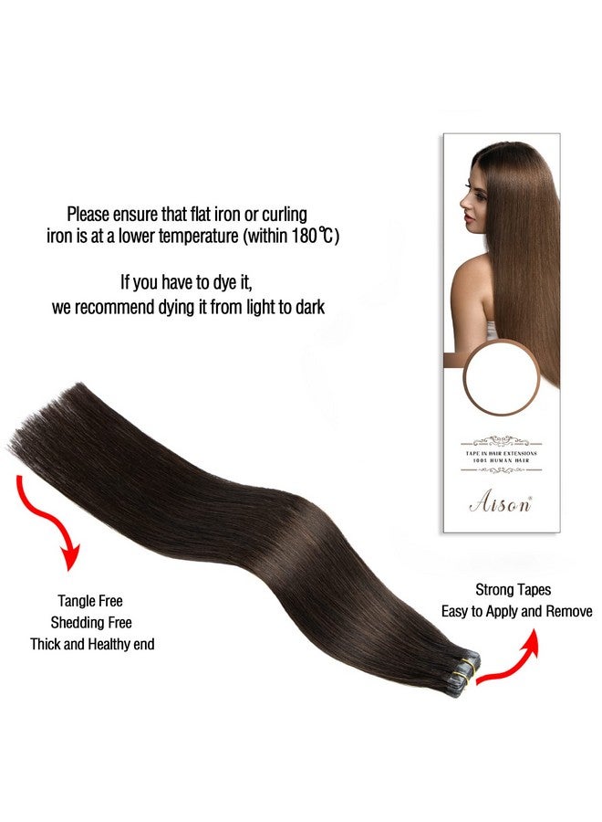 Aison Tape In Hair Extensions Real Human Hair Dark Brown 100% Remy Human Hair Extensions Silky Straight For Fashion Women 20 Pcs/Package(16Inch 2 30G) - Image 5