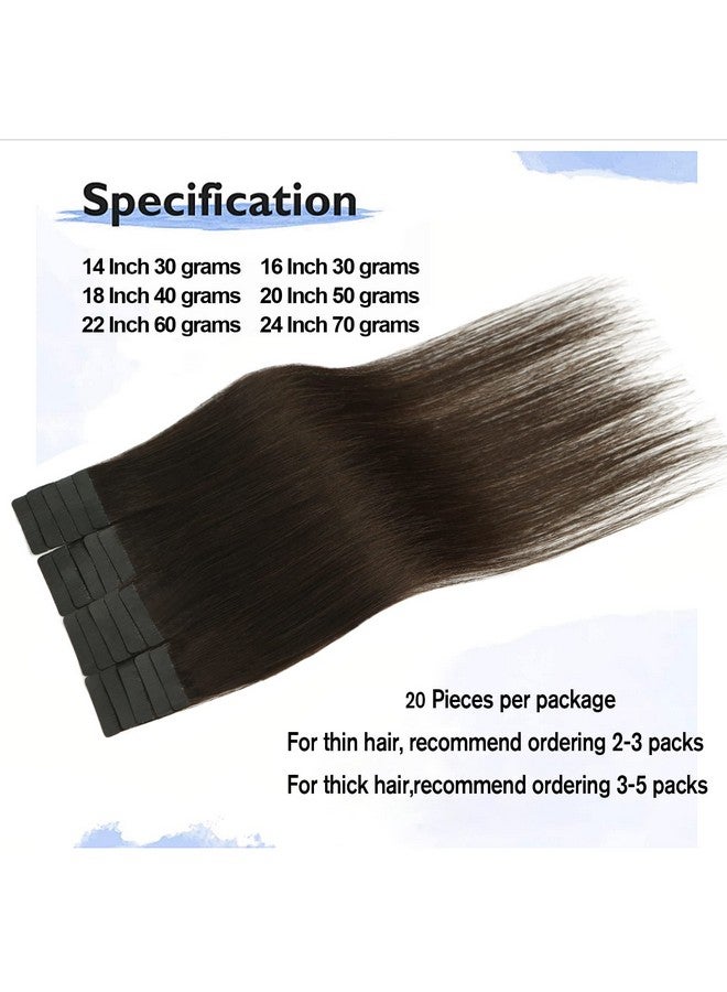 Aison Tape In Hair Extensions Real Human Hair Dark Brown 100% Remy Human Hair Extensions Silky Straight For Fashion Women 20 Pcs/Package(16Inch 2 30G) - Image 3