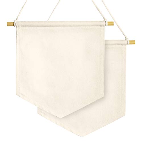 Anley Blank Wall Canvas Banners Blank Fabric Badge Wooden Dowel PreTied String Decorative DIY Plaque Display for Indoors Baby Shower Wedding Graduation 2Pcs - Image 1