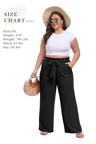 IWOLLENCE Women's Wide Leg Pants with Pockets High Waist Adjustable Knot Loose Casual Trousers Business Work Casual Pants Black Small - Image 5