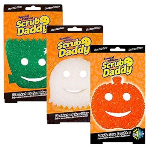 Scrub Daddy Halloween Scrubber, Cleaning Sponges for Washing Up, Dish, Kitchen Sponge, Non Scratch Multi-Use Scrubbing, FlexTexture Firm & Soft Design, Dishwashing Safe, 3-Pack - Image 1