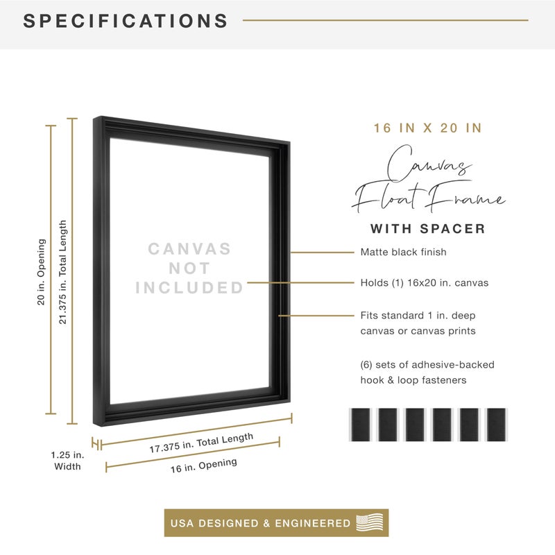 MCS Canvas Float Frames 16x20 Frame, Black Frame for Finished Canvases, Vertical & Horizontal Wall Hanging Large with Adhesive for Canvas Paintings (1-Pack) - Image 3