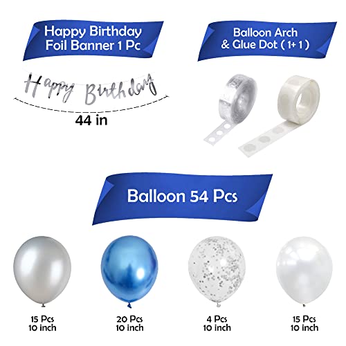Party Propz مجموعة زينة عيد الميلاد لحفلة الأولاد - 57 قطعة، مجموعة زينة عيد ميلاد زرقاء، زينة عيد ميلاد زرقاء للزوج، بالونات زرقاء وفضية معدنية لزينة عيد ميلاد الأولاد - Image 2