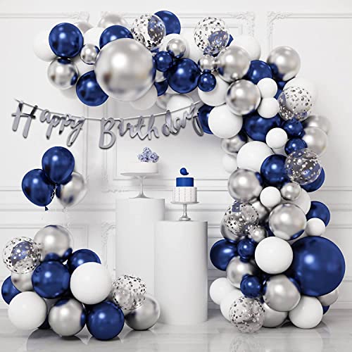 Party Propz مجموعة زينة عيد الميلاد لحفلة الأولاد - 57 قطعة، مجموعة زينة عيد ميلاد زرقاء، زينة عيد ميلاد زرقاء للزوج، بالونات زرقاء وفضية معدنية لزينة عيد ميلاد الأولاد - Image 1