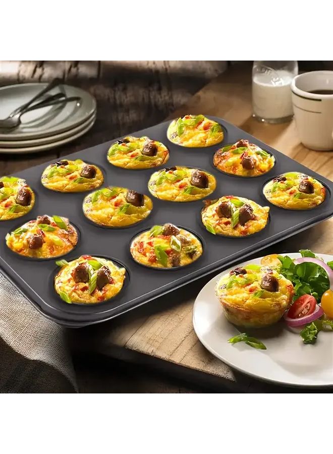 Heavy Duty Non Stick Muffin Pan 12 Holes 12 Cup Capacity Oven Safe to 450°F Durable Metal Baking Pan for Cupcakes Cookies Bread Cheesecake Commercial and Home Kitchen Use - Image 2