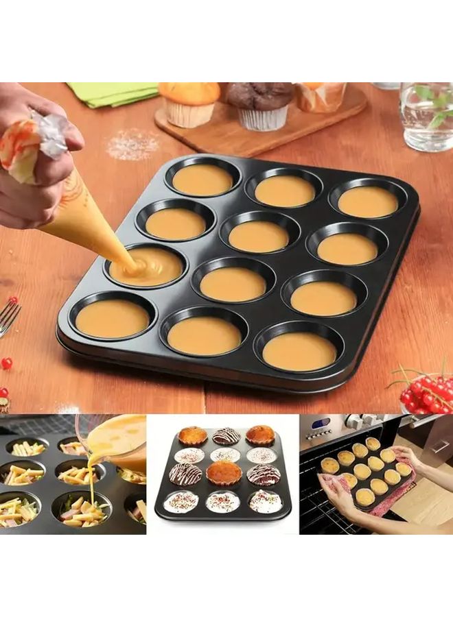 Heavy Duty Non Stick Muffin Pan 12 Holes 12 Cup Capacity Oven Safe to 450°F Durable Metal Baking Pan for Cupcakes Cookies Bread Cheesecake Commercial and Home Kitchen Use - Image 1