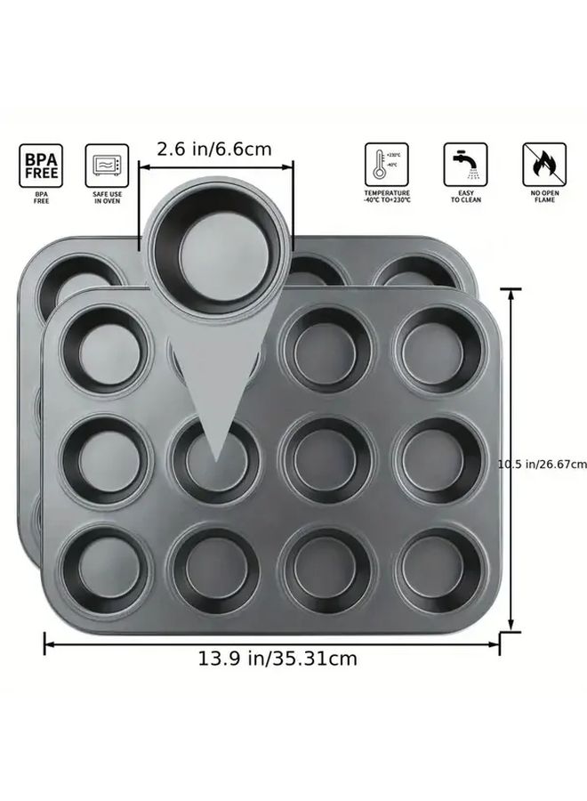 Heavy Duty Non Stick Muffin Pan 12 Holes 12 Cup Capacity Oven Safe to 450°F Durable Metal Baking Pan for Cupcakes Cookies Bread Cheesecake Commercial and Home Kitchen Use - Image 3