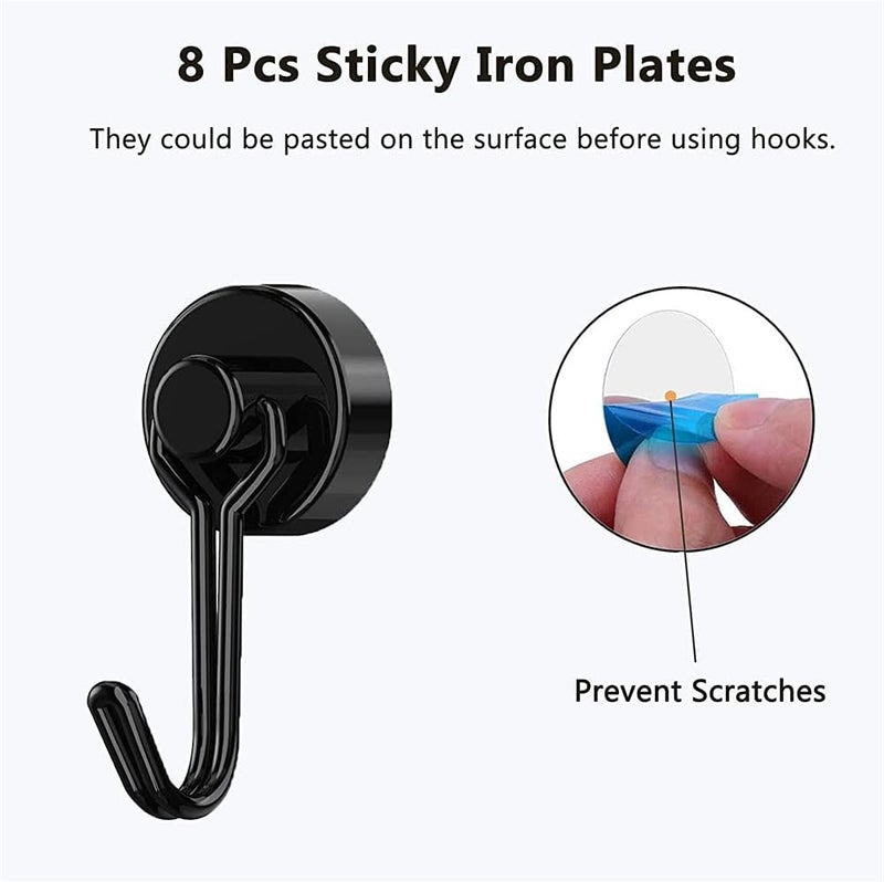 Magnetic Hooks, Heavy Duty Strong Neodymium Magnet Hook 30 Lbs with Rust Proof for Indoor Outdoor Hanging, Refrigerator, Grill, Kitchen, Key Holder, Locker, Classroom, Black, Pack of 8 - Image 5