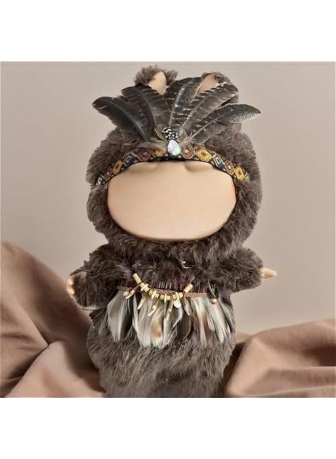 Arabest 3 Piece Accessories for 58cm(22.8in) Labubu，Native American Inspired Costume Set Compatitable With zimomo, Feather Headdress with Beaded Headband, Tribal Necklace and apron - Image 2