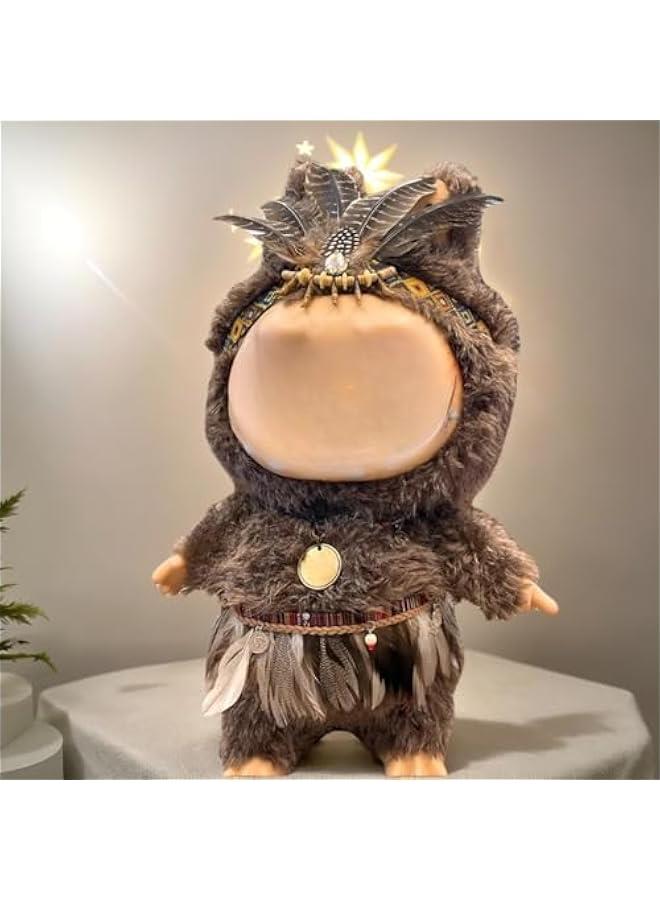 Arabest 3 Piece Accessories for 58cm(22.8in) Labubu，Native American Inspired Costume Set Compatitable With zimomo, Feather Headdress with Beaded Headband, Tribal Necklace and apron - Image 3