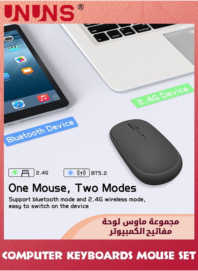 UNUNS - Rechargeable Bluetooth Arabic Keyboard And Mouse Combo,Ultra-Slim Portable Wireless Mouse Keyboard Set,Compatibe Tablet Android Mac Windows iPad iOS 13 and Above, Black 10inch - Image 1
