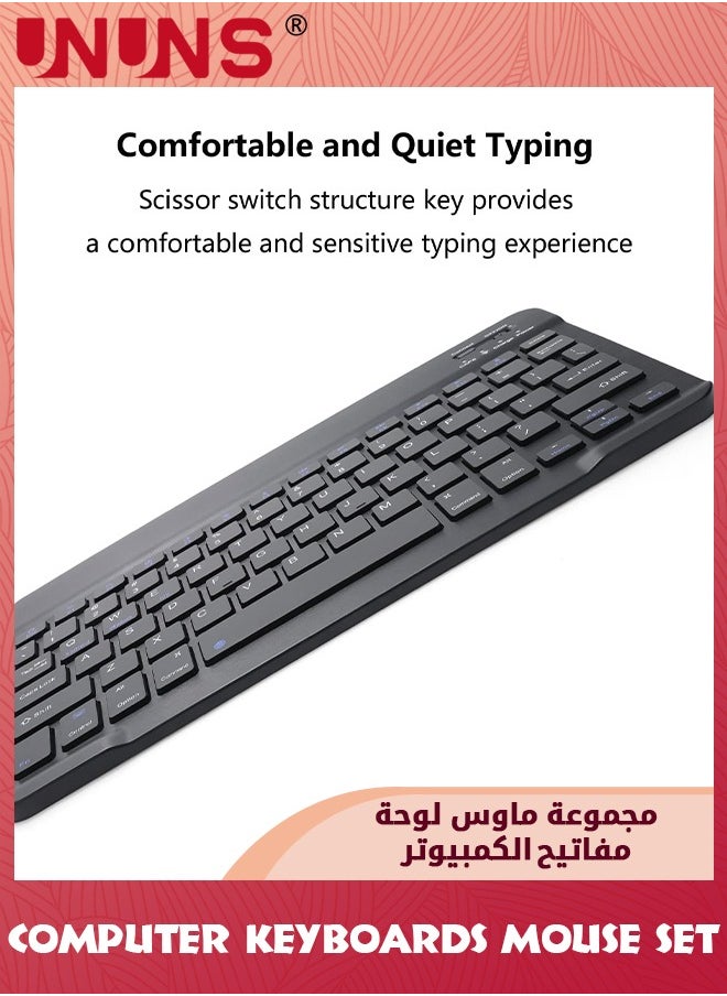 UNUNS - Rechargeable Bluetooth Arabic Keyboard And Mouse Combo,Ultra-Slim Portable Wireless Mouse Keyboard Set,Compatibe Tablet Android Mac Windows iPad iOS 13 and Above, Black 10inch - Image 1