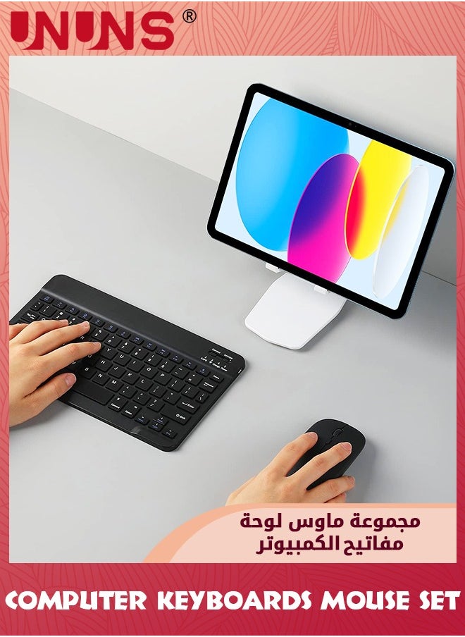 UNUNS - Rechargeable Bluetooth Arabic Keyboard And Mouse Combo,Ultra-Slim Portable Wireless Mouse Keyboard Set,Compatibe Tablet Android Mac Windows iPad iOS 13 and Above, Black 10inch - Image 1
