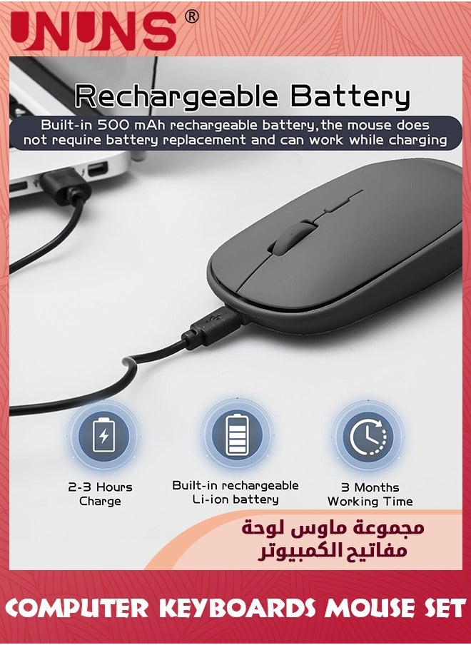 UNUNS - Rechargeable Bluetooth Arabic Keyboard And Mouse Combo,Ultra-Slim Portable Wireless Mouse Keyboard Set,Compatibe Tablet Android Mac Windows iPad iOS 13 and Above, Black 10inch - Image 1