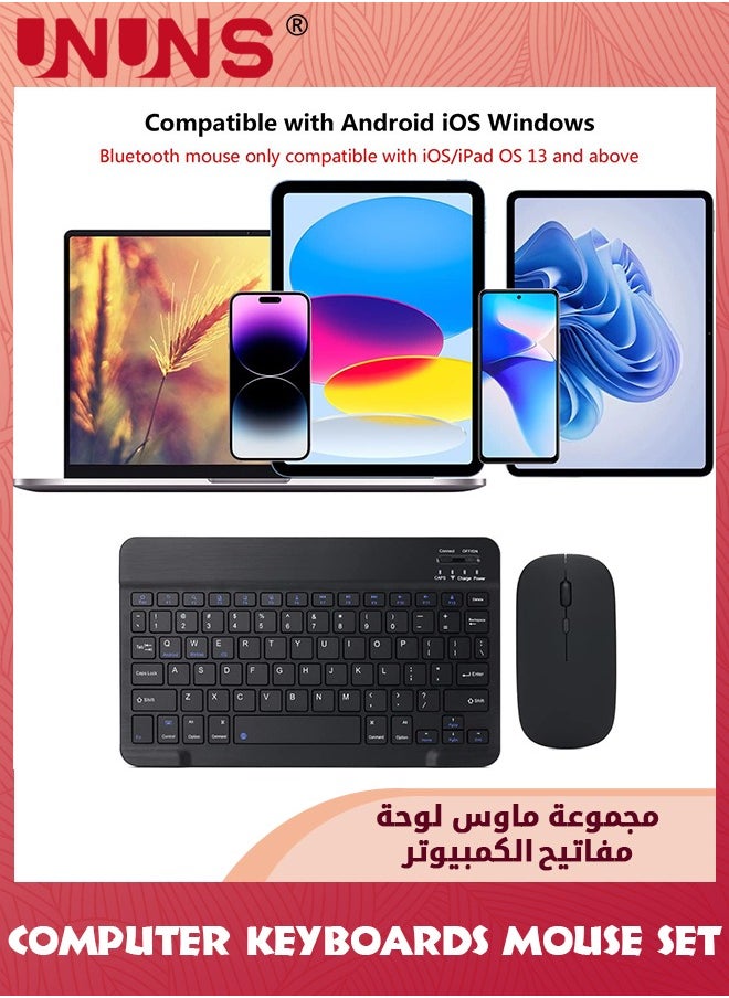 UNUNS - Rechargeable Bluetooth Arabic Keyboard And Mouse Combo,Ultra-Slim Portable Wireless Mouse Keyboard Set,Compatibe Tablet Android Mac Windows iPad iOS 13 and Above, Black 10inch - Image 1
