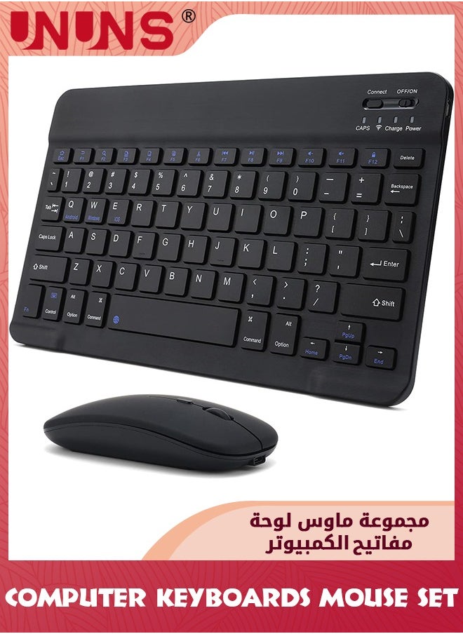 UNUNS - Rechargeable Bluetooth Arabic Keyboard And Mouse Combo,Ultra-Slim Portable Wireless Mouse Keyboard Set,Compatibe Tablet Android Mac Windows iPad iOS 13 and Above, Black 10inch - Image 1