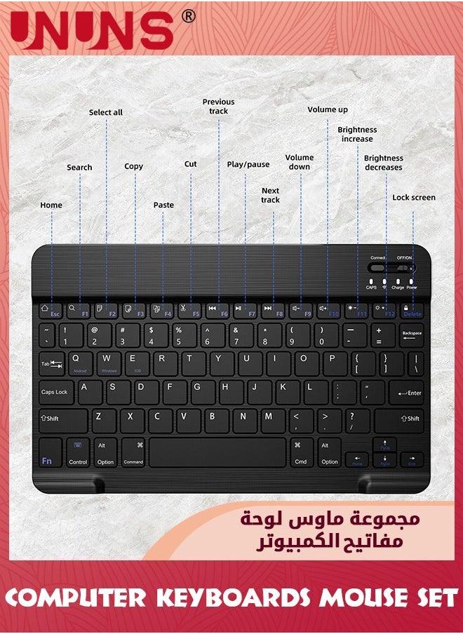UNUNS - Rechargeable Bluetooth Arabic Keyboard And Mouse Combo,Ultra-Slim Portable Wireless Mouse Keyboard Set,Compatibe Tablet Android Mac Windows iPad iOS 13 and Above, Black 10inch - Image 1