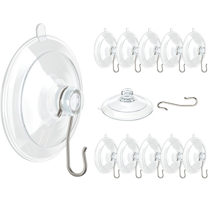 VISV Suction Cup Hooks 177 Inch Small Window Suction Cups with Metal Hooks Removable and Reusable Clear 12 Pcs