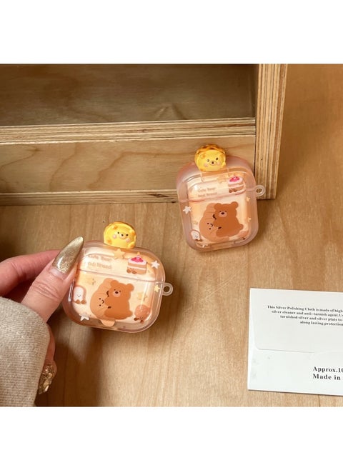 Applicable Airpods4 Protective Case For Apple 4 Generation Puff Decorations Hornbag Bear Airpods Pro2-Color:Puff Patch With Horn Bear Single Shell-Applicable Models:Airpods 1/2 Generation