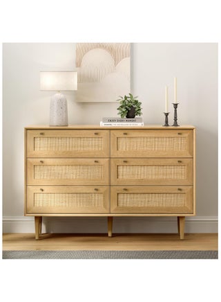 Rattan 6 Drawer Dresser for Bedroom, Modern Dresser Wood Chest of Drawers with Metal Handles,Boho Wood Storage Cabinets Corner Bedside Table for Bedroom, Living Room, Entryway - pzsku/Z7BE8FC5B15CA40DC1A5AZ/45/1747207902/844075b9-331a-4f0c-b14d-258fa541d419