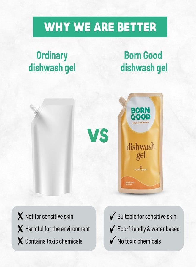 Born Good Industrial Grade Natural Dishwash Gel | Spanish Citrus | Tough on Grease & Stains | Safe for Hands, Baby Bottles & Pet Bowls | Biodegradable, Non-Toxic, No Residue | 1000ml - Image 3