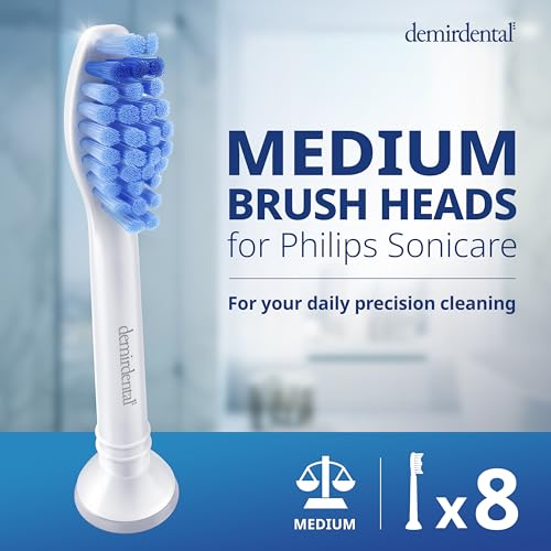 demirdental Replacement Heads - Compatible with Philips Sonicare Replacement Heads - Medium Replacement Toothbrush Head - Replaces HX6015/03 SimplyClean Toothbrush Heads - White - 8 Pcs - Image 2