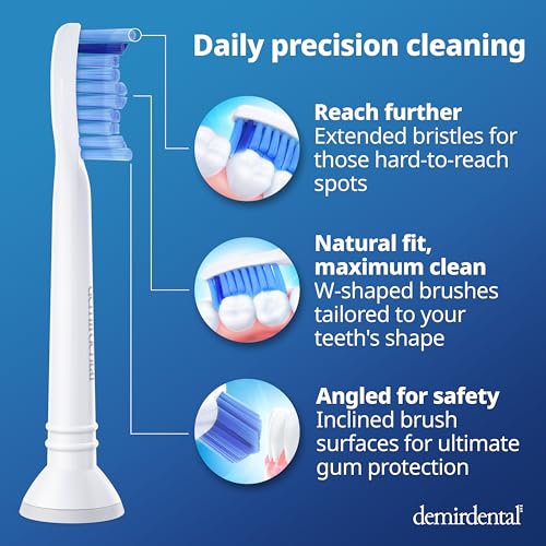 demirdental Replacement Heads - Compatible with Philips Sonicare Replacement Heads - Medium Replacement Toothbrush Head - Replaces HX6015/03 SimplyClean Toothbrush Heads - White - 8 Pcs - Image 3