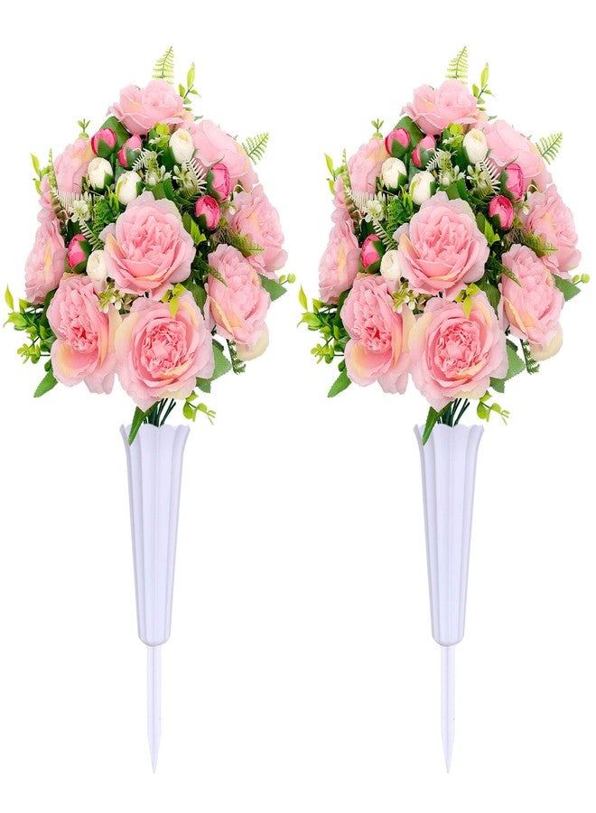 Lodou Artificial Peonies Bouquet, Lifelike Silk Peonies Flowers,Fake Artificial Flowers Peonies Bouquet for Cemetery Grave Decoration, Memorial Day, Home Decor (Pink) - Image 1