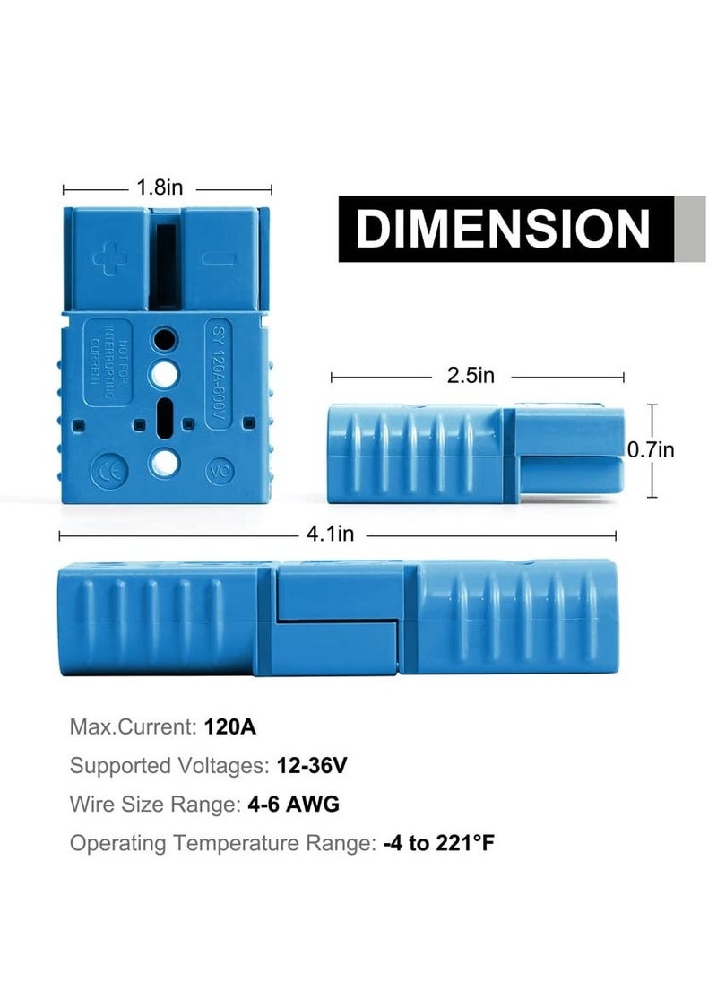 Wire Connector 2 Pack, 120A 4-6 Gauge Battery Quick Connect Disconnect Wire Harness Plug, 12V to 36V Battery Quick Connect Disconnect Set for Car Bike ATV Winches Lifts Motors More (Blue)  - Image 2