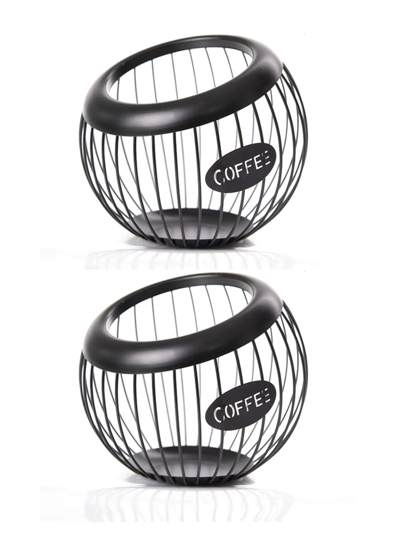 Teuuea 2 Pieces Coffee Pod Holder, Espresso Coffee Capsule Holder Organizer Storage Basket, Metal Wire Large Capacity Cup Fruit Bowl Coffee Bar, for Counter Kitchen Pantry Office Bar Cafe (Black) - Image 1
