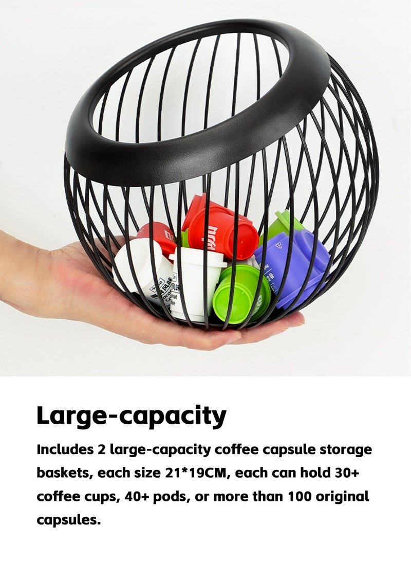 Teuuea 2 Pieces Coffee Pod Holder, Espresso Coffee Capsule Holder Organizer Storage Basket, Metal Wire Large Capacity Cup Fruit Bowl Coffee Bar, for Counter Kitchen Pantry Office Bar Cafe (Black) - Image 2