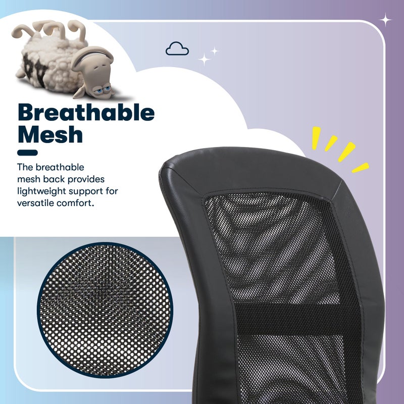 Serta Essential Armless TaskChair, Small Desk Chairs with Wheels, Breathable Mesh Back and Faux Leather, Quality Foam Cushion Seat for Comfort, Minimal Design for Vanity Table, Black - Image 5