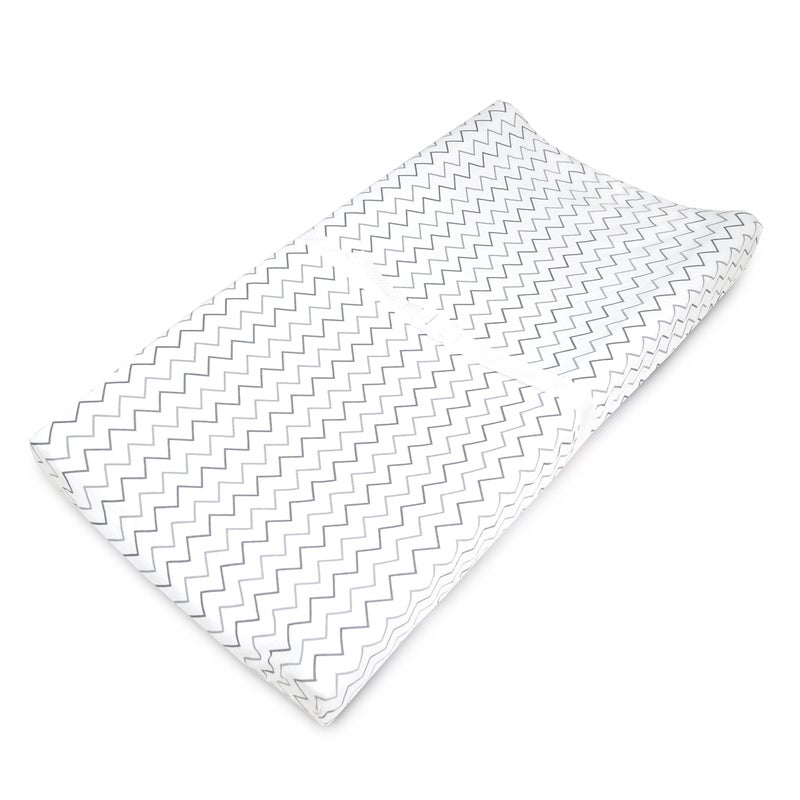 American Baby Company Printed 100% Cotton Knit Fitted Contoured Changing Table Pad Cover - Compatible with Mika Micky Bassinet, Gray Zigzag, for Boys and Girls - Image 1