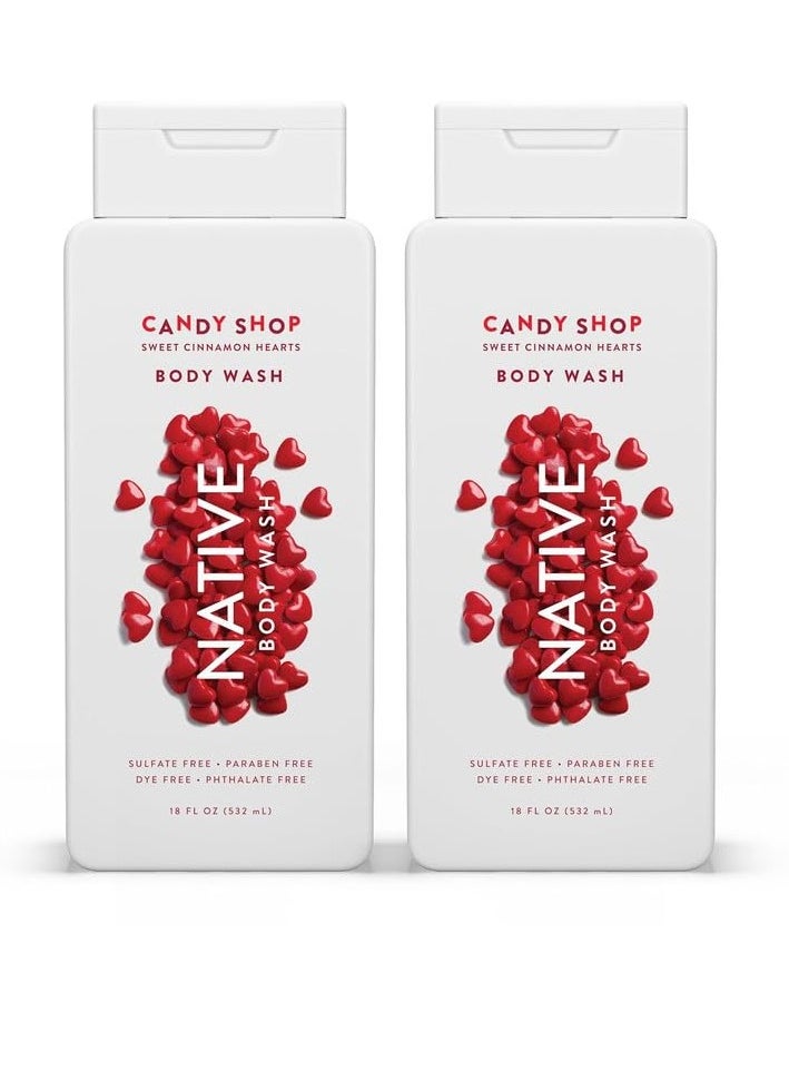 native Native Body Wash for Men & Women, Seasonal | Sulfate Free, Paraben Free, Dye Free, with Naturally Derived Clean Ingredients Leaving Skin Soft and Hydrating, Sweet Cinnamon Hearts 18 oz - 2 Pk 