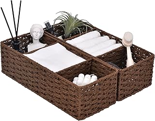 StorageWorks 3-Section Wicker Baskets for Shelves, Hand-Woven Round Paper Rope Storage Baskets, Walnut, 14.4" x 6.1" x - Image 1