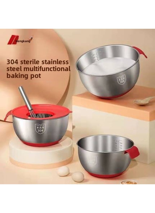Generic - 304 Egg Beating Basin With Silicone Base Salad Cooking Basin Thickened And Deepened With Lid Baking Cake Beating Egg White-Specifications:Mother And Child Cover-Color:24cm - Image 1
