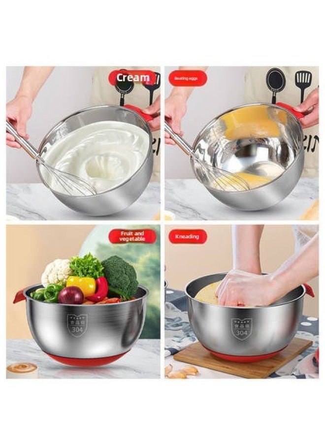 Generic - 304 Egg Beating Basin With Silicone Base Salad Cooking Basin Thickened And Deepened With Lid Baking Cake Beating Egg White-Specifications:Mother And Child Cover-Color:24cm - Image 1