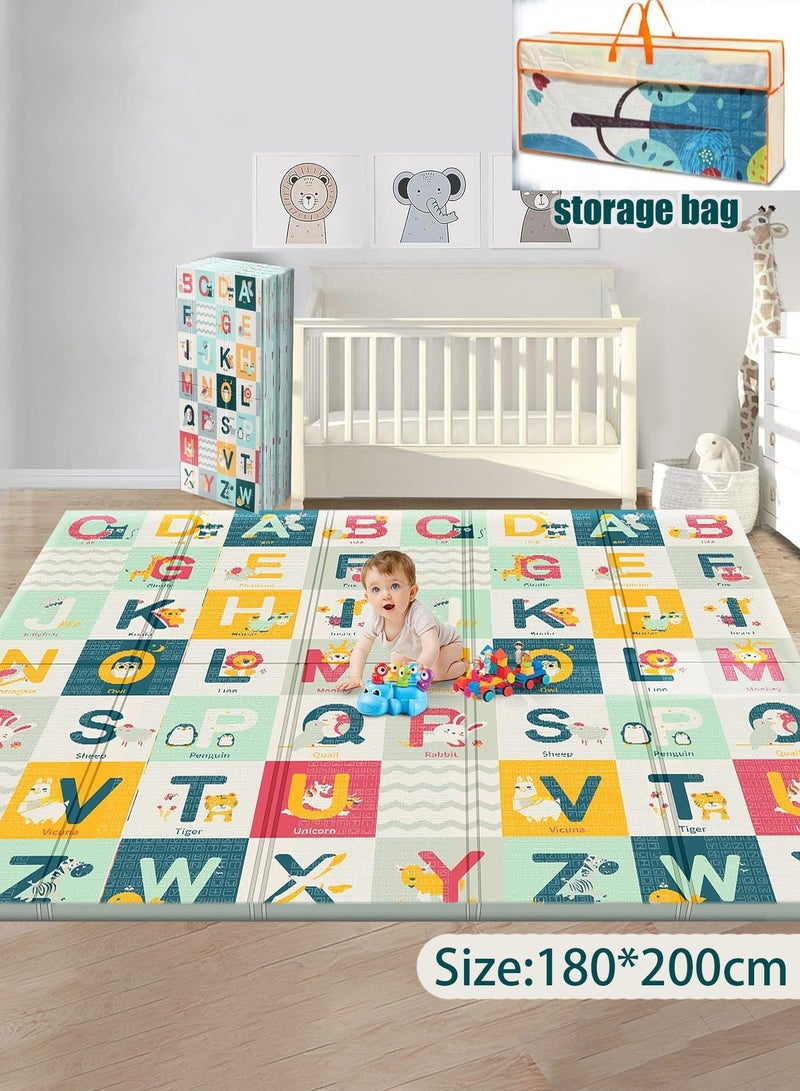 MissTiara سجادة زحف للأطفال، 200 × 180 × 1 سم، سجادة أرضية غير سامة، سجادة لعب للأطفال مقاومة للماء على الوجهين للأولاد والبنات الصغار - Image 1