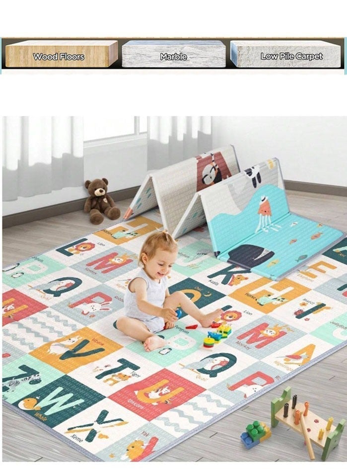 MissTiara سجادة زحف للأطفال، 200 × 180 × 1 سم، سجادة أرضية غير سامة، سجادة لعب للأطفال مقاومة للماء على الوجهين للأولاد والبنات الصغار - Image 2